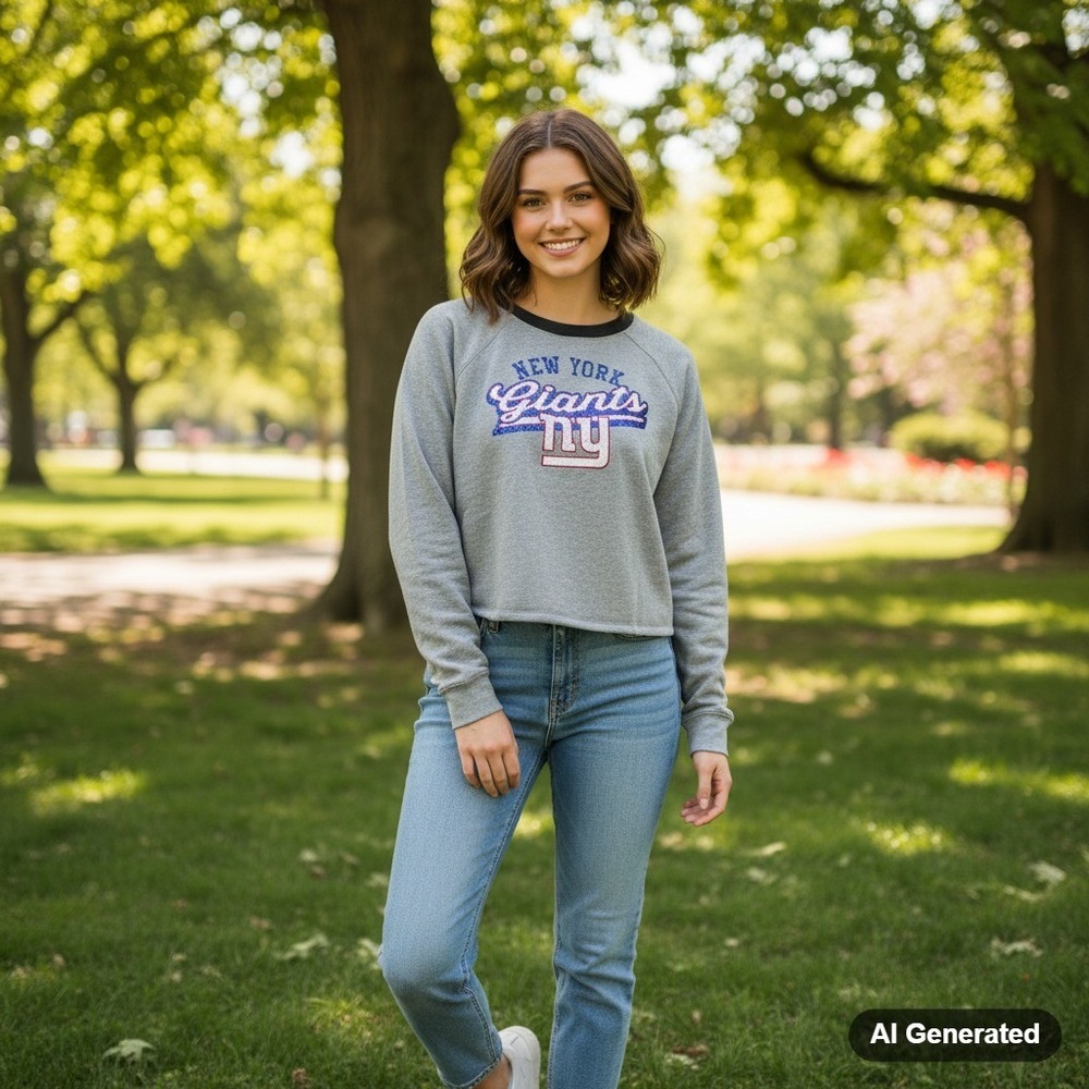 New York Giants NFL‎ Team Apparel Gray Girls Crop Top Sweatshirt XL